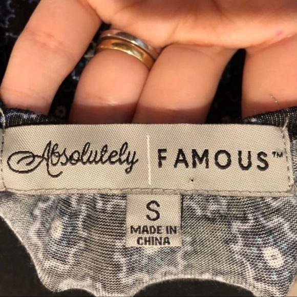 Absolutely Famous Peasant Blouse Boho Navy Blue Small Printed 3/4 Sleeves Rayon - Picture 4 of 5